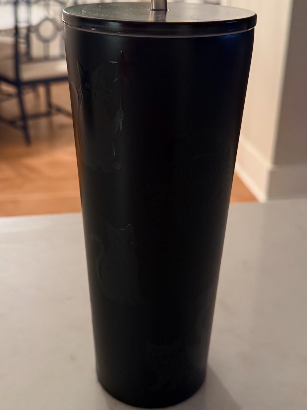 Starbucks Matte Black Cat Pattern Stainless Tumbler